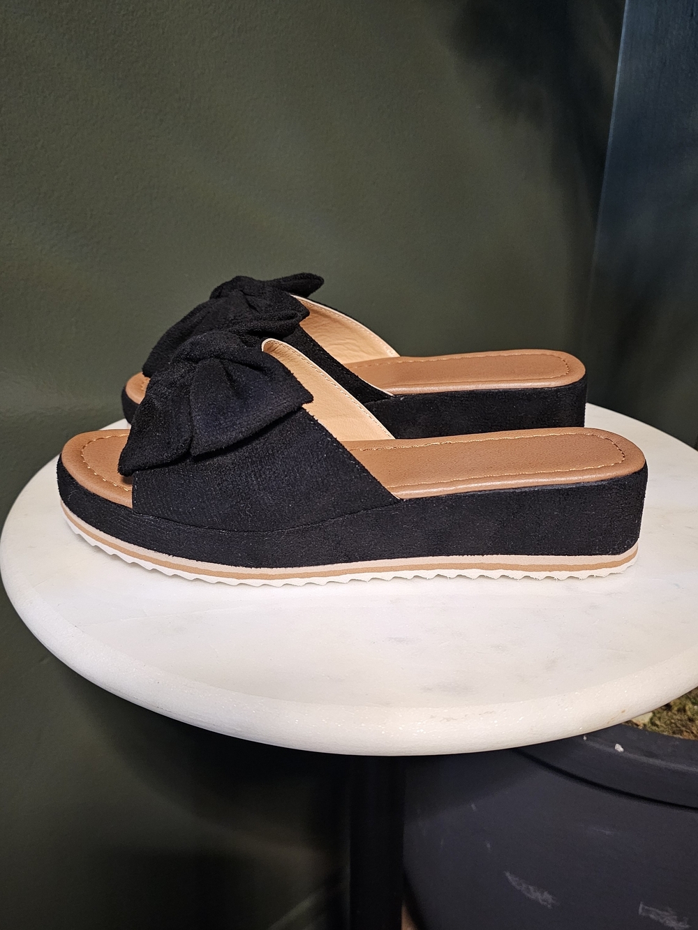 SHEIN Black Platform Slide Mules with Bow Detail